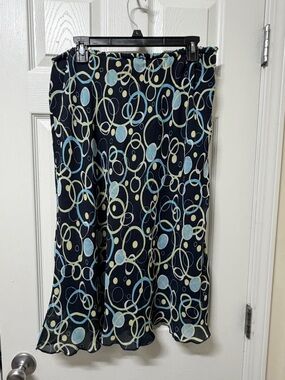 dressbarn Navy Maxi Skirt with Blue and Cream Circle Print